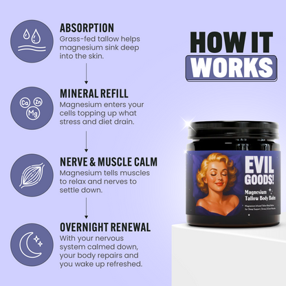 Bálsamo de magnesio con sebo de res alimentada con pasto.